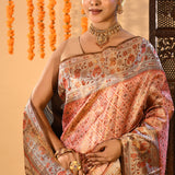 Coral Orange Floral Brocade Tissue Kanjivaram Silk Saree
