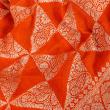 Orange Banarasi Silk Saree With All-Over Gold Zari Geometric Floral Weave