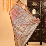 Coral Orange Floral Brocade Tissue Kanjivaram Silk Saree