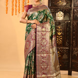 Forest Green Floral Jaal All Over Kanjivaram Tissue Silk Saree