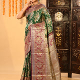 Forest Green Floral Jaal All Over Kanjivaram Tissue Silk Saree