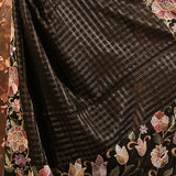 Black Checkered With Multicolor Floral Motif Border Designer Saree
