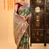 Forest Green Floral Jaal All Over Kanjivaram Tissue Silk Saree
