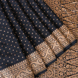 Timeless Black Banarasi Silk Saree With Traditional Copper Zari Shikargah Border