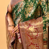 Forest Green Floral Jaal All Over Kanjivaram Tissue Silk Saree