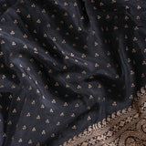 Timeless Black Banarasi Silk Saree With Traditional Copper Zari Shikargah Border