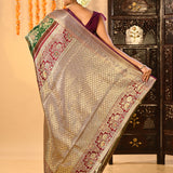 Forest Green Floral Jaal All Over Kanjivaram Tissue Silk Saree