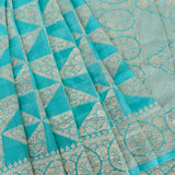 Turquoise Blue Banarasi Saree With Antique Gold Zari Jaal Weave