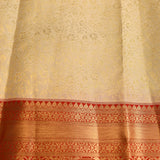 Exquisite Beige And Red Kanjivaram Silk Saree With Gold Zari Jaal