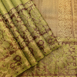 Chartreuse & Bronze Floral Elegance Kanjivaram Saree