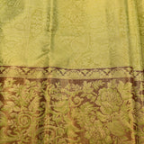 Chartreuse & Bronze Floral Elegance Kanjivaram Saree