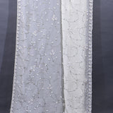 Ivory Kanjivaram Saree With Sequin Floral Vine Embroidery And Scalloped Border