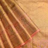 Golden Honeycomb & Pastel Pink Animal Motif Kanjivaram Saree