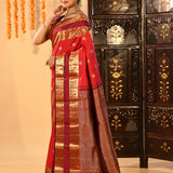 Red With Gold Butti And Double Border Kanjivaram Silk Saree