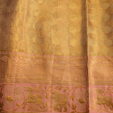 Golden Honeycomb & Pastel Pink Animal Motif Kanjivaram Saree