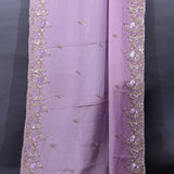 Mauve Satin Saree With Hand Embroidered Floral Border