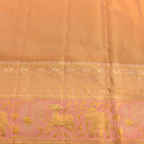 Golden Honeycomb & Pastel Pink Animal Motif Kanjivaram Saree