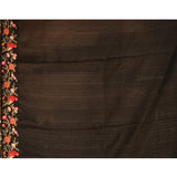 Midnight Black With Checks And Floral, Birds Motif Border Designer Saree