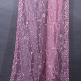 Pink Organza Saree With Tonal Floral Vine Embroidery And Scalloped Sequin Border