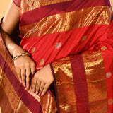 Red With Gold Butti And Double Border Kanjivaram Silk Saree