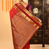 Red With Gold Butti And Double Border Kanjivaram Silk Saree