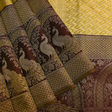 Regal Golden-Mustard & Maroon Peacock Kanjivaram Saree