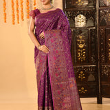 Purple Checked Meenakari Kanjivaram Silk Saree