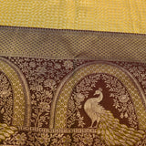 Regal Golden-Mustard & Maroon Peacock Kanjivaram Saree