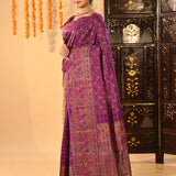 Purple Checked Meenakari Kanjivaram Silk Saree