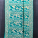 Turquoise Green Banarasi Silk Saree With Diamond Stripe Weave & Floral Border