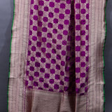 Magenta Banarasi Silk Saree With Gold Trellis Weave & Green Piping Border