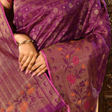 Purple Checked Meenakari Kanjivaram Silk Saree