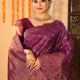 Purple Checked Meenakari Kanjivaram Silk Saree