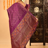 Purple Checked Meenakari Kanjivaram Silk Saree
