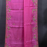 Pink Silk Saree With Sequin Embroidered Deer Shikargah Border