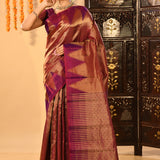 Purple Copper Finish Kanjivaram Silk Saree With Temple Border