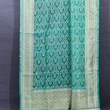 Sea Green Kanjivaram Silk Saree With Scattered Zari Butis And Geometric Gold Border
