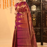 Purple Copper Finish Kanjivaram Silk Saree With Temple Border