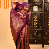 Purple Copper Finish Kanjivaram Silk Saree With Temple Border