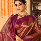 Purple Copper Finish Kanjivaram Silk Saree With Temple Border