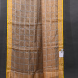 Beige Tissue  Embroidery Saree With Woven Stripes And Yellow Satin Border
