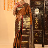 Burnt Orange Checked Butti Kanjivaram Silk Saree