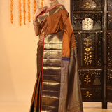 Burnt Orange Checked Butti Kanjivaram Silk Saree