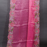 Pink Organza Saree With Scalloped Multicolour Floral Embroidered Border