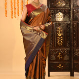 Burnt Orange Checked Butti Kanjivaram Silk Saree