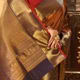Burnt Orange Checked Butti Kanjivaram Silk Saree