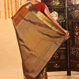 Burnt Orange Checked Butti Kanjivaram Silk Saree