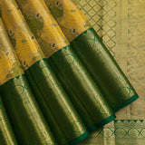 Pastel Yellow & Green Geometric Diamond Kanjivaram Silk Saree