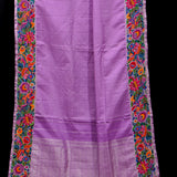Exquisite Lavender Kanjivaram Silk Saree With Hand Embroidered Multicolor Floral Border — Premium Heirloom Collection