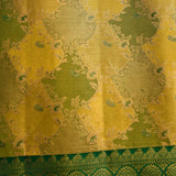 Pastel Yellow & Green Geometric Diamond Kanjivaram Silk Saree